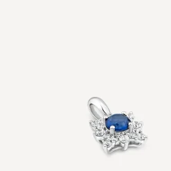 9ct White Gold Sapphire Centre 0.25ct Diamond Cluster Pendant