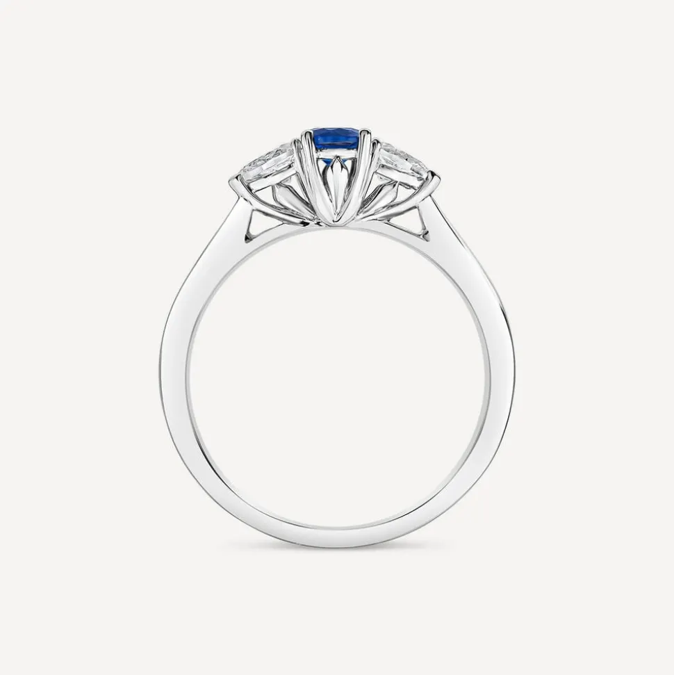 18ct White Gold Sapphire Centre & 0.50ct 3 Diamonds Tulip Setting Ring