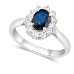 18ct White Gold Sapphire 1ct and Diamond 0.34ct Cluster Ring
