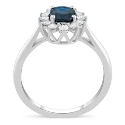 18ct White Gold Sapphire 1ct and Diamond 0.34ct Cluster Ring