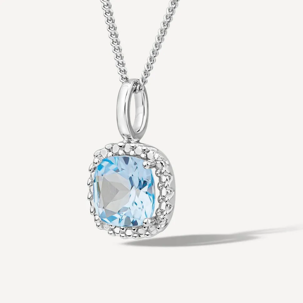 9ct White Gold Sky Blue Topaz Cushion Pendant