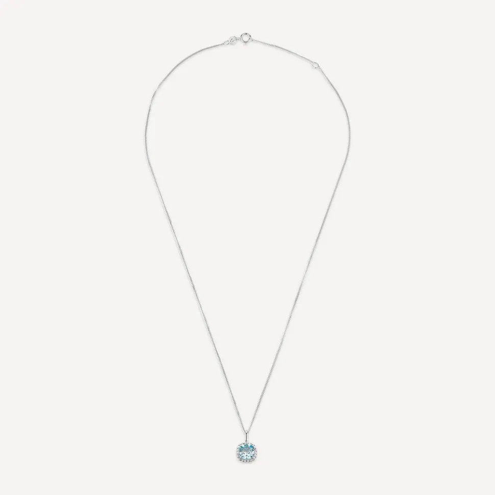 9ct White Gold Sky Blue Topaz Cushion Pendant