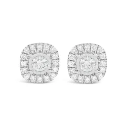 9ct White Gold Square 0.16ct Diamond Set Illusion Halo Stud Earrings
