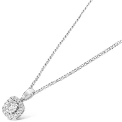 9ct White Gold Square 0.16ct Diamond Illusion Halo Pendant