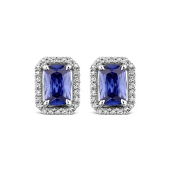 9ct White Gold Tanzanite Diamond Rectangular Stud Earrings