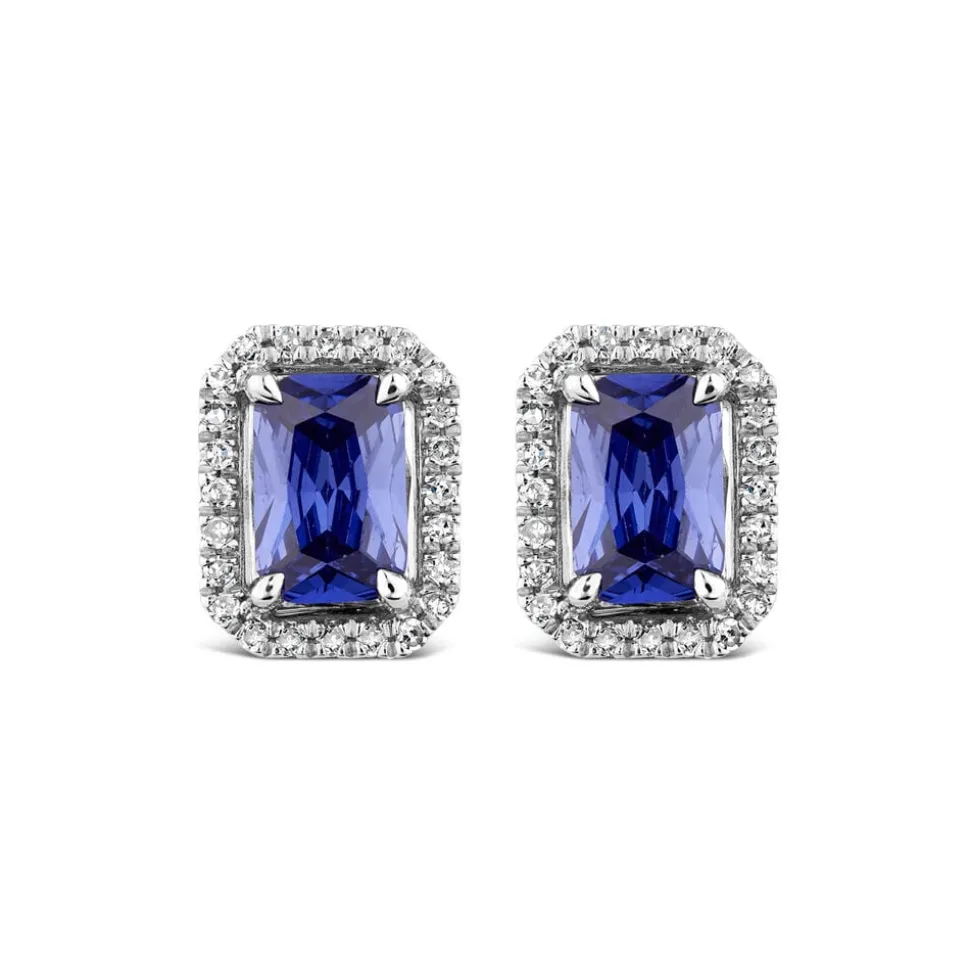 9ct White Gold Tanzanite Diamond Rectangular Stud Earrings