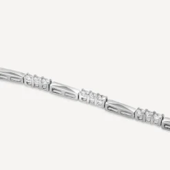 9ct White Gold Three Cubic Zirconia And Polished Bar Link Bracelet