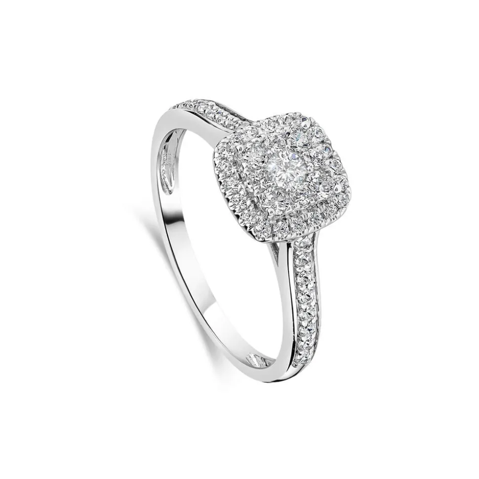 18ct White Gold Tulip Setting Diamond Square Halo Stone Shoulders 0.50 Carat Diamond Ring