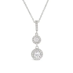 9ct White Gold Two Cubic Zirconia Halo's & Cubic Zirconia Bale Pendant