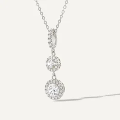9ct White Gold Two Cubic Zirconia Halo's & Cubic Zirconia Bale Pendant