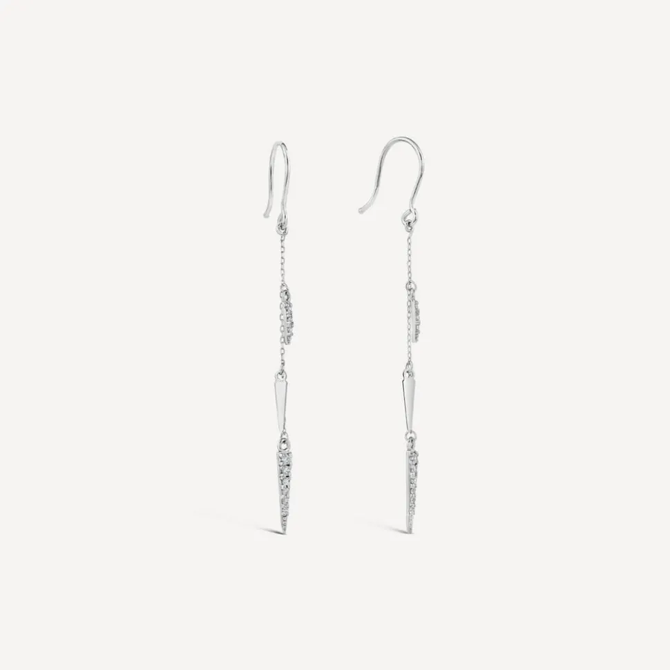 9ct White Gold Two Cubic Zirconia Set & Polished Drop Earrings