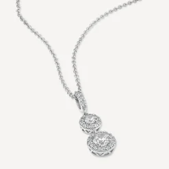 9ct White Gold Two Cubic Zirconia Halo's & Cubic Zirconia Bale Pendant