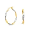 9ct Yellow & White Gold 20mm Diamond Cut Twist Hoop Earrings