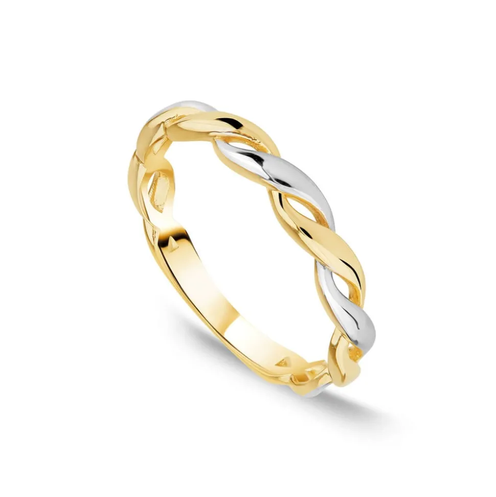 9ct Yellow & White Gold Plaited Plain Ring