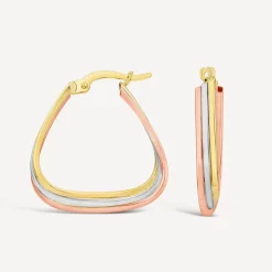 9ct Yellow & White Gold 3 Strand Triangle Hoop Earrings