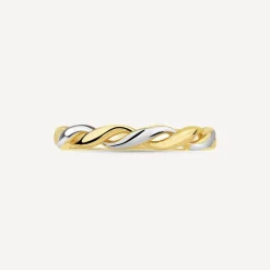 9ct Yellow & White Gold Plaited Plain Ring