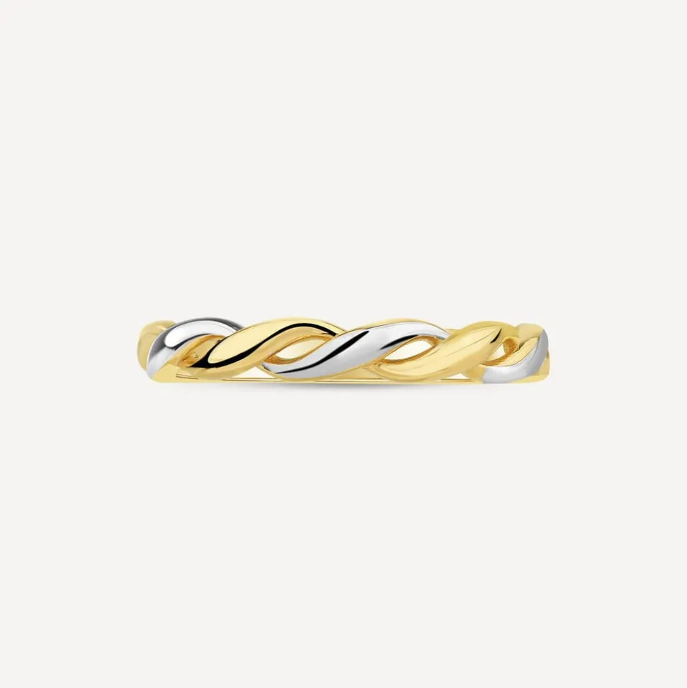 9ct Yellow & White Gold Plaited Plain Ring