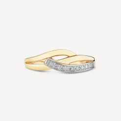 9ct Yellow & White Gold 0.01 Carat Diamond Pave Curve On Open Three Strand Ring