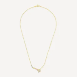 9ct Yellow & White Gold Pave Cubic Zirconia Star Trail Necklet
