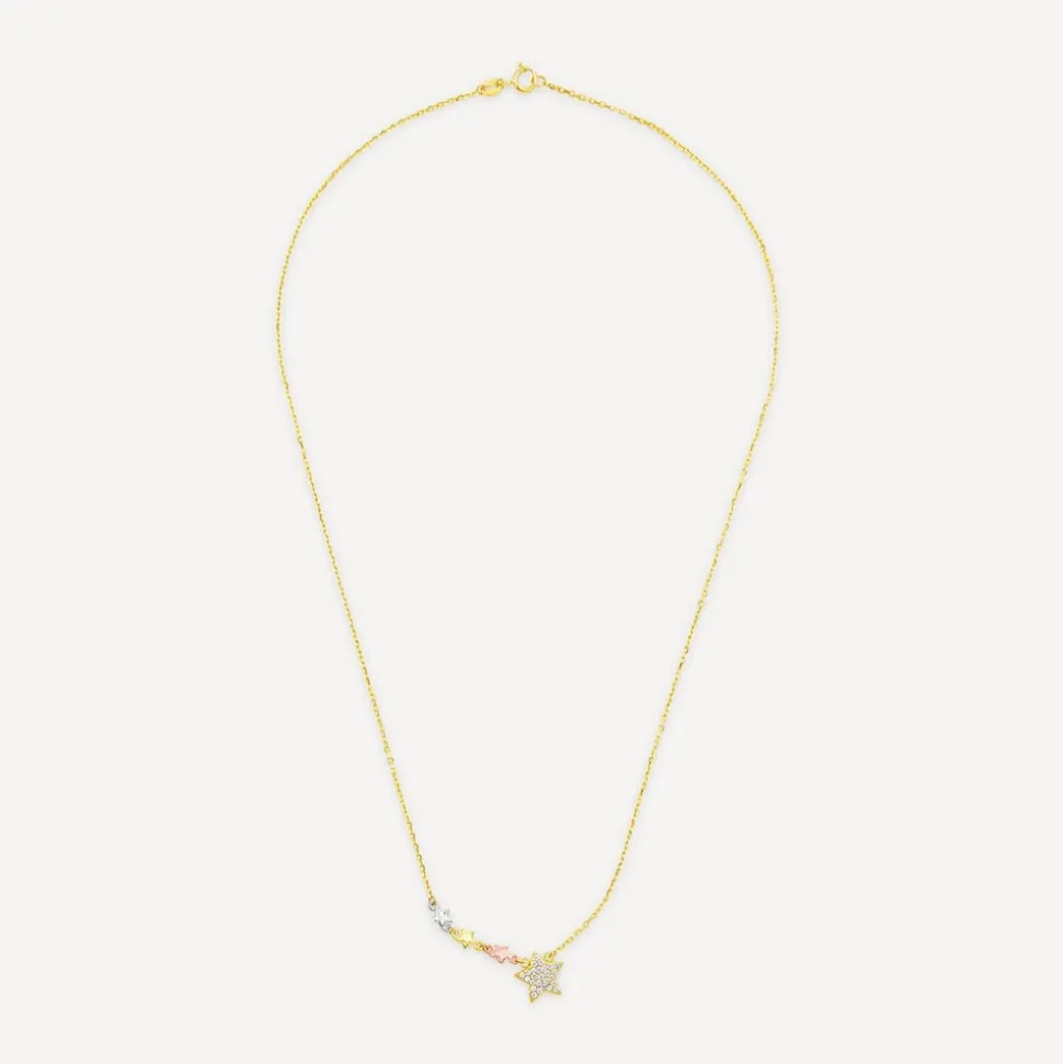 9ct Yellow & White Gold Pave Cubic Zirconia Star Trail Necklet