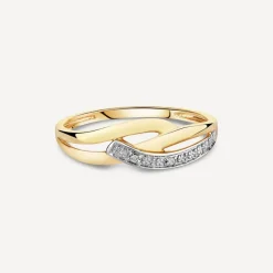 9ct Yellow & White Gold 0.01 Carat Diamond Pave Curve On Open Three Strand Ring