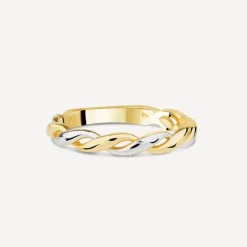 9ct Yellow & White Gold Plaited Plain Ring