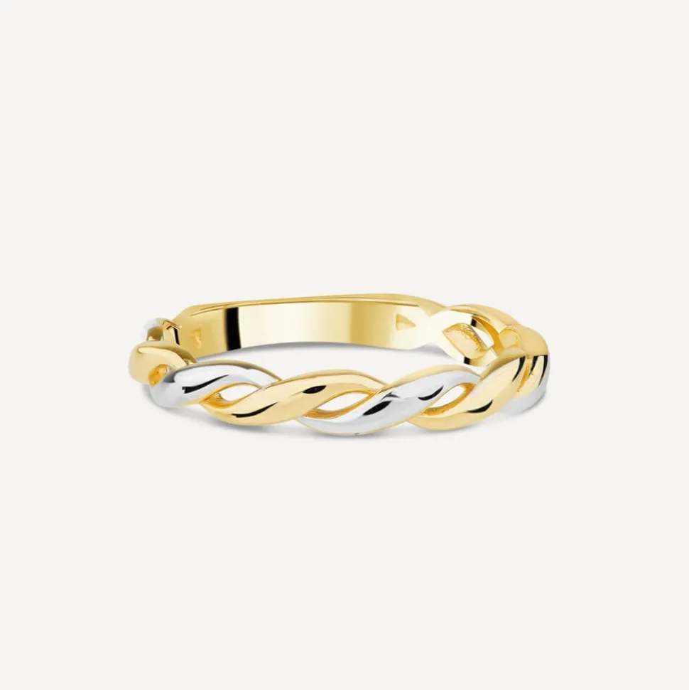 9ct Yellow & White Gold Plaited Plain Ring