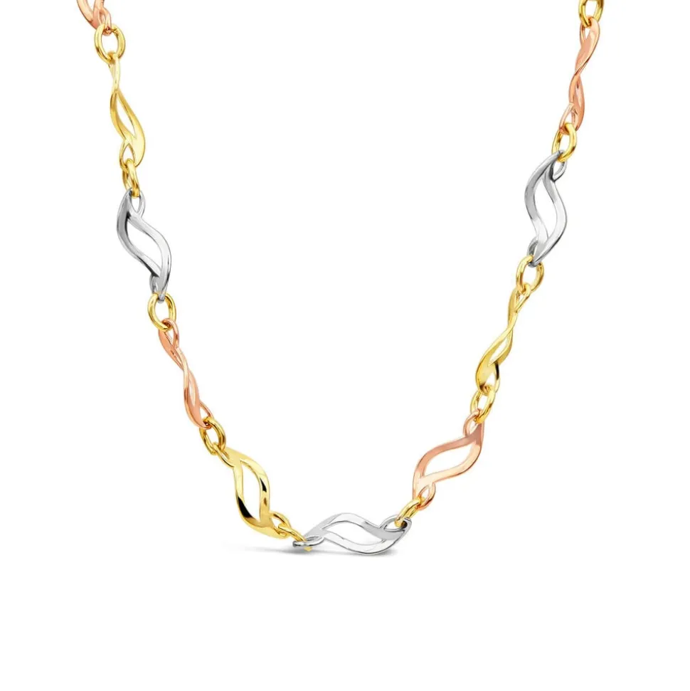 9ct Yellow Gold 3 Colour Twist Link Necklet