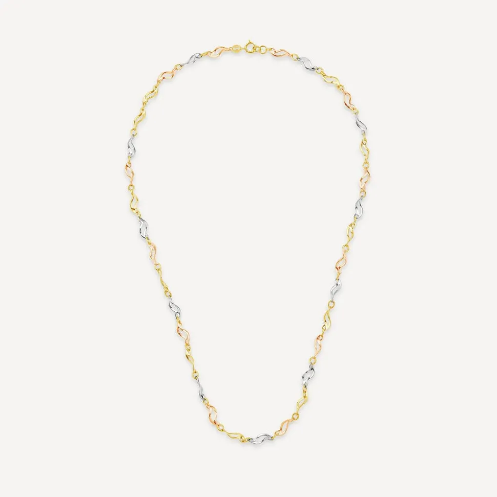 9ct Yellow Gold 3 Colour Twist Link Necklet