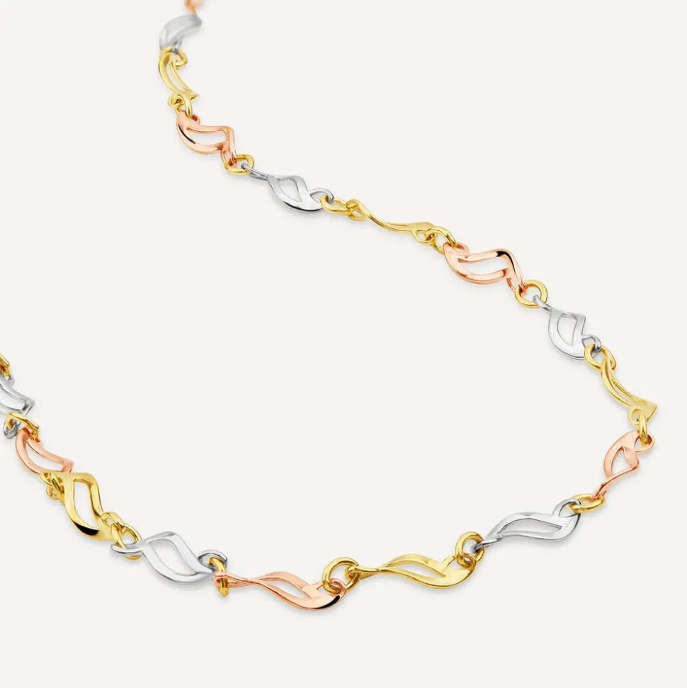 9ct Yellow Gold 3 Colour Twist Link Necklet