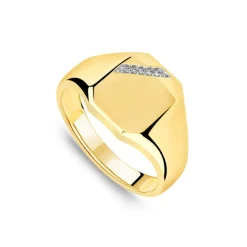 9ct Yellow Gold 0.02 ct Diamond Corner Hexagon Shaped Signet Ring