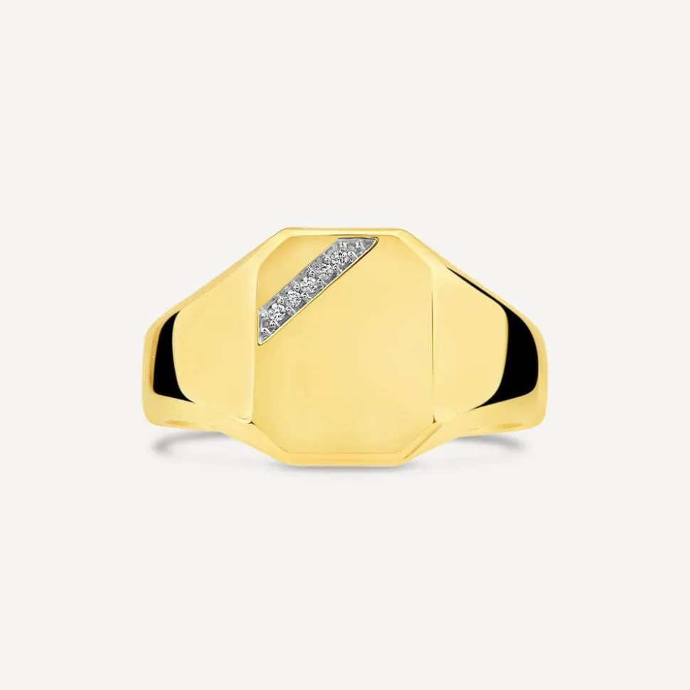 9ct Yellow Gold 0.02 ct Diamond Corner Hexagon Shaped Signet Ring