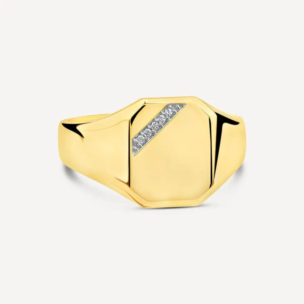 9ct Yellow Gold 0.02 ct Diamond Corner Hexagon Shaped Signet Ring