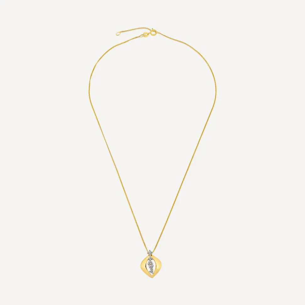 9ct Yellow Gold 5 Cubic Zirconia Stones Set in Open Oblong Shaped Pendant