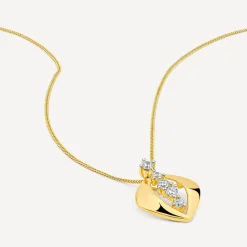 9ct Yellow Gold 5 Cubic Zirconia Stones Set in Open Oblong Shaped Pendant
