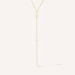 9ct Yellow Gold 3 Pearl "Y" Drop Necklet