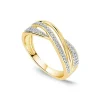 9ct Yellow Gold 3 Row Crossover 0.15ct Diamond Ring