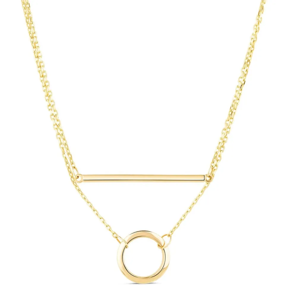 9ct Yellow Gold Bar & Circle Layer Necklet