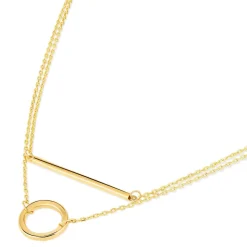 9ct Yellow Gold Bar & Circle Layer Necklet