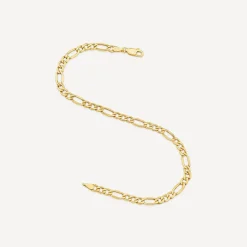 9ct Yellow Gold Bevelled Figaro 8.5 inch Bracelet