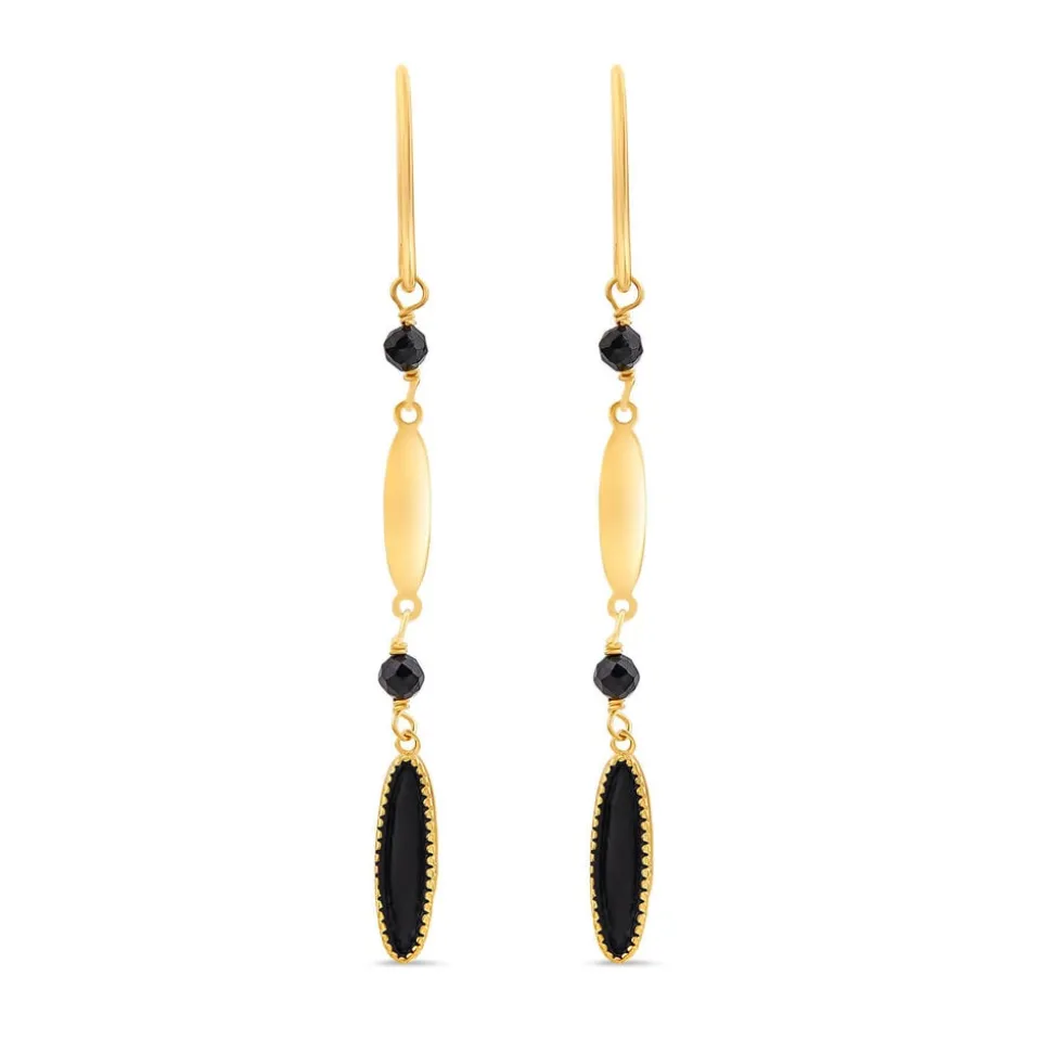 9ct Yellow Gold Black Enamel Beads & Oblong Drop Earrings