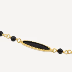 9ct Yellow Gold Black Enamel Beads & Oblong Oval Bracelet