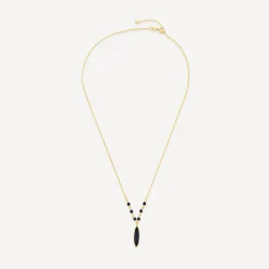 9ct Yellow Gold Black Enamel Beads & Oblong Drop Pendant Necklet