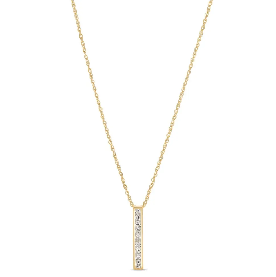 9ct Yellow Gold Channel Set Cubic Zirconia Bar Pendant (Chain Included)