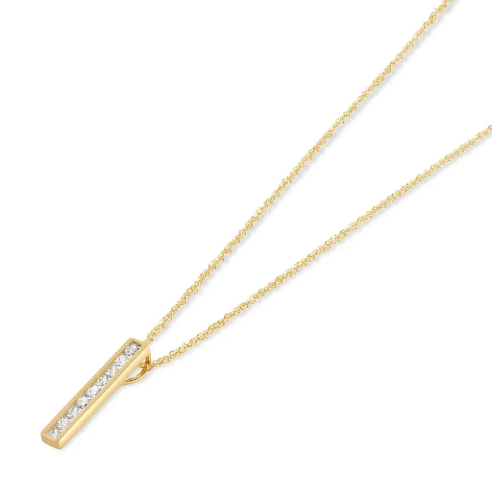 9ct Yellow Gold Channel Set Cubic Zirconia Bar Pendant (Chain Included)