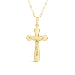 9ct Yellow Gold Cross Pendant (Chain Included)