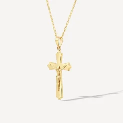9ct Yellow Gold Cross Pendant (Chain Included)