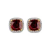 9ct Yellow Gold 0.15ct Cushion Garnet & Diamond Stud Earrings