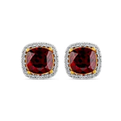 9ct Yellow Gold 0.15ct Cushion Garnet & Diamond Stud Earrings