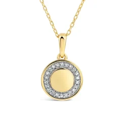 9ct Yellow Gold 0.05ct Diamond Circle Disc Pendant